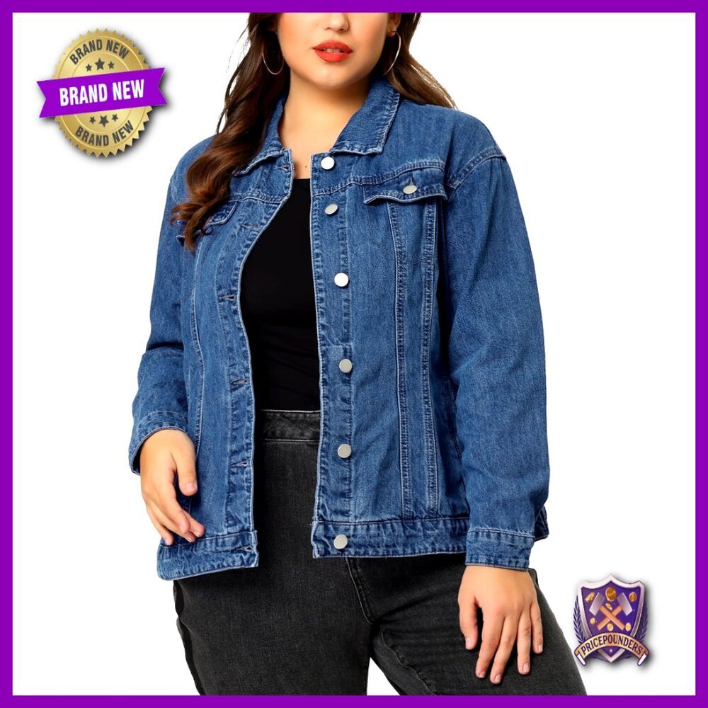 Oversized Denim Jacket Classic Western Stitching Button Front Plus Size Casual